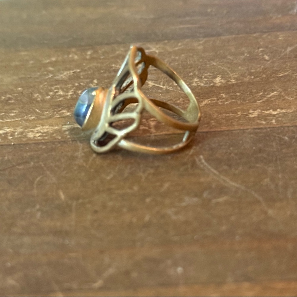 Brass Labradorite Peacock Tail Adjustable Ring - image 5
